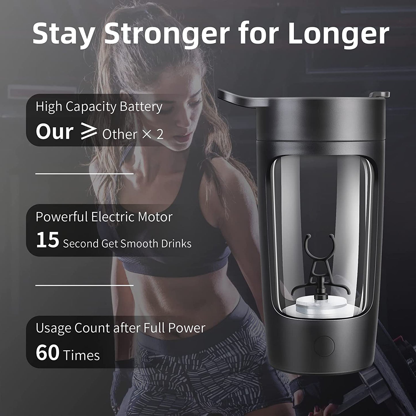 Electric Shaker Bottle, 22Oz Protein Mixer, Usb-Rechargeable, Black