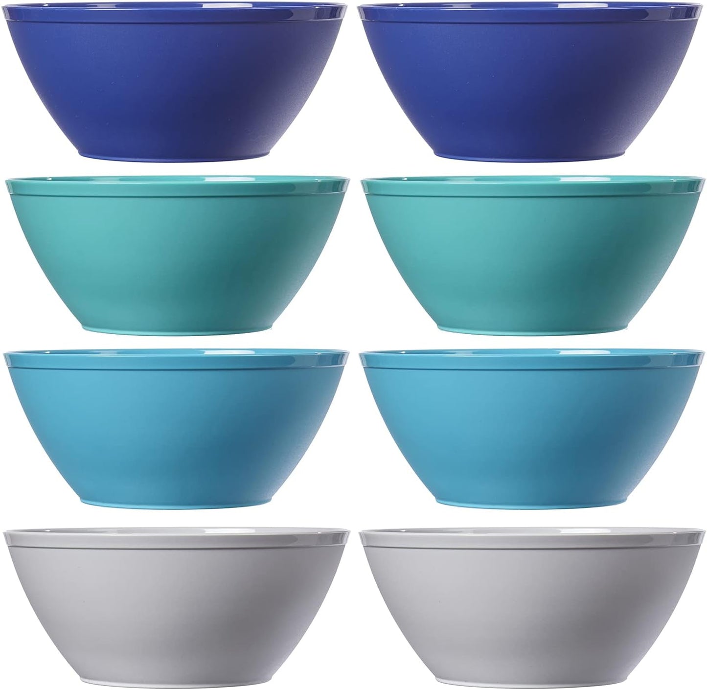 Fresco 6-Inch Plastic Bowls for Cereal or Salad | Set of 8 in 4 Coastal Colors