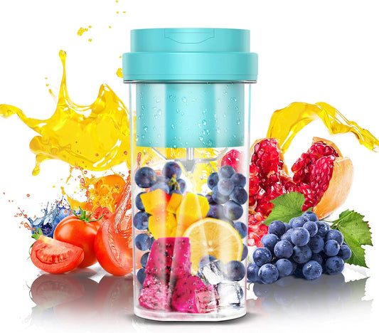 Portable Blender, Personal Blender for Shakes and Smoothies, Mini Blender USB Rechargeable and 6 Blades,19Oz/550Ml Fruit Juice Mixer, Juicer Cup for Sport Travel Office(Blue)