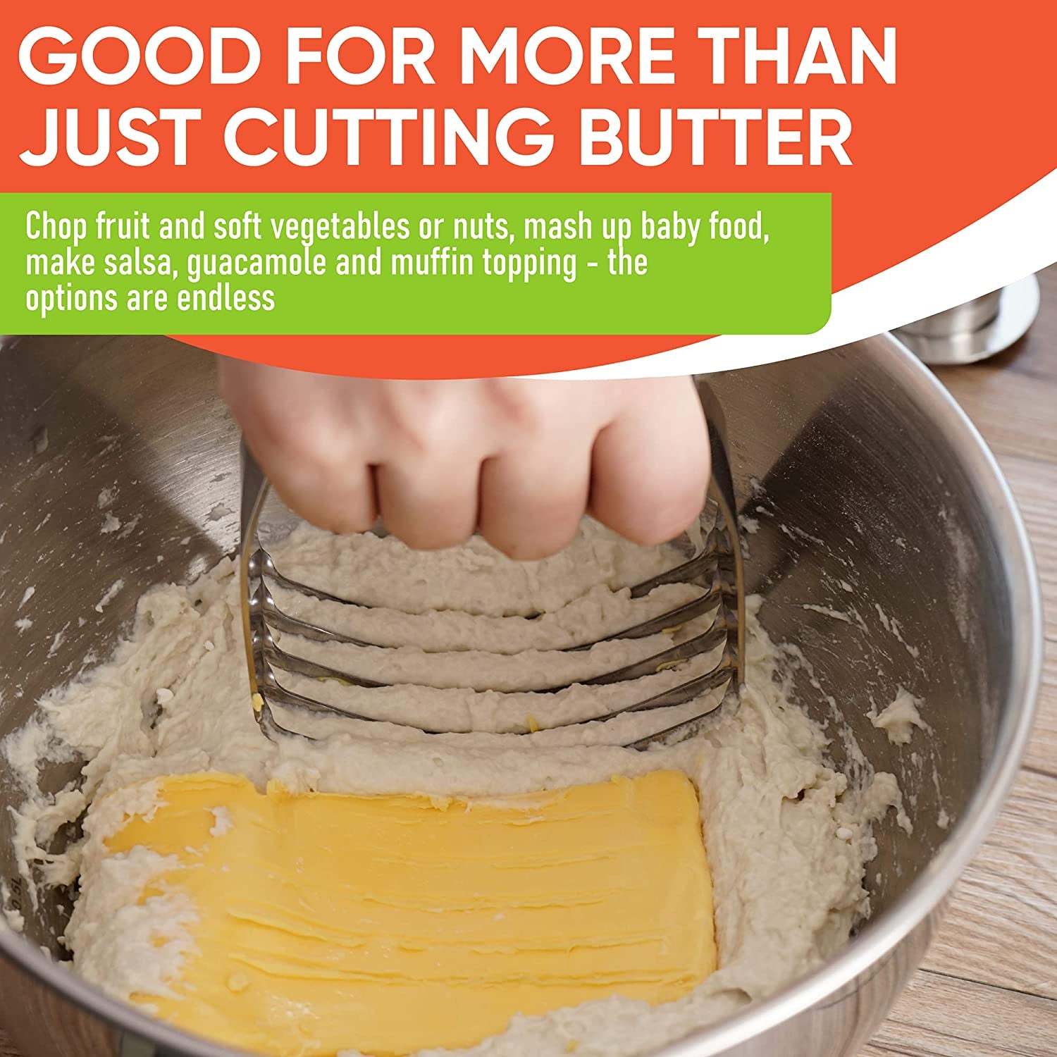 Dough Blender, Top Professional Pastry Cutter, Heavy Duty Baking Tool with Stainless Steel Blades, Medium Size, Mint