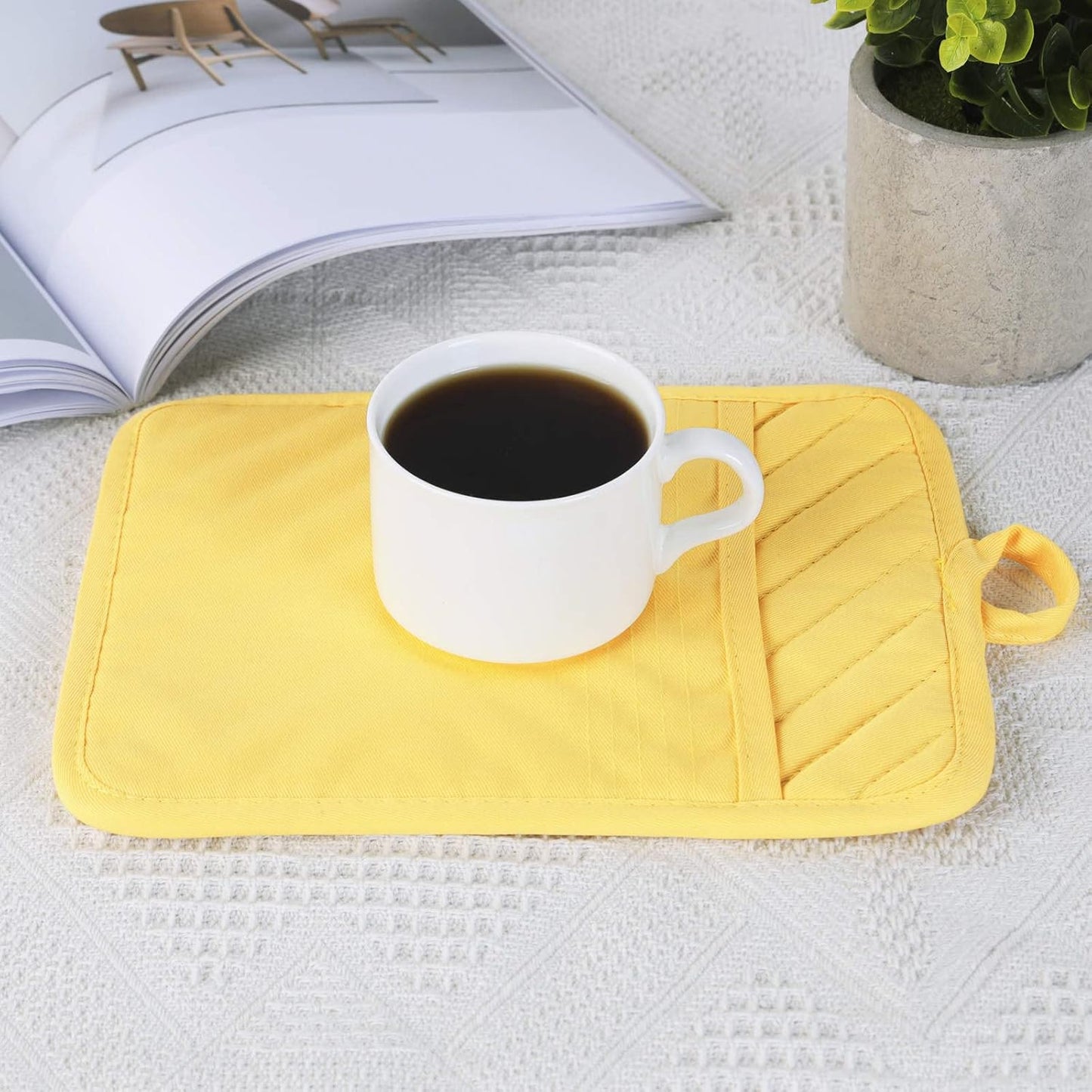Pot Holders and Oven Mitts 7" X 9" Heat Resistant Cotton Pocket Pot Holder Set Feature of Non Slip Kitchen Hot Pad Oven Mitts, 3-Pack (Aqua Sky)