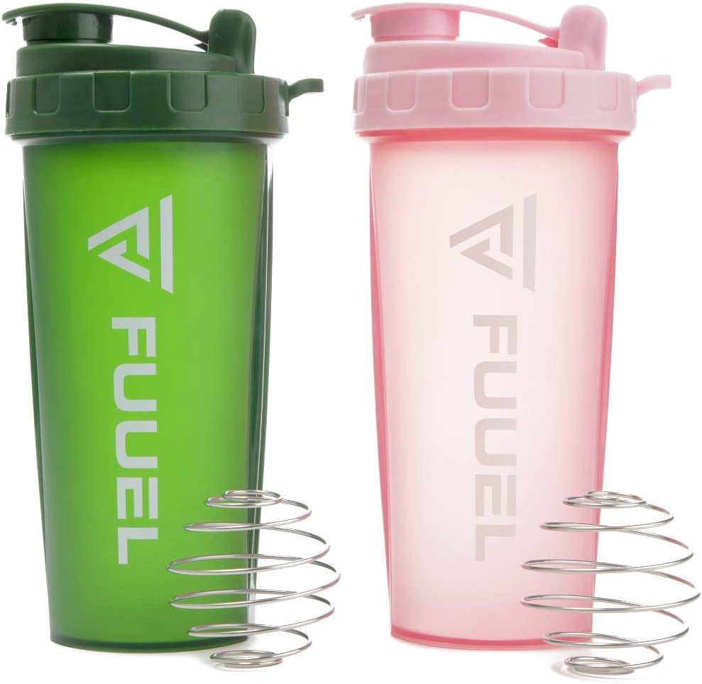 Double Shaker Bottle with Lanyard, 24Oz - Leak Proof Mixer Cup with Stainless Steel Blending Ball - Mixing Bottles for Protein Shakes - Premium Fitness Accessories (Navy & Purple)