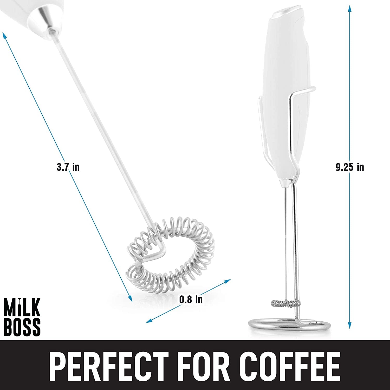 Matcha Whisk - Handheld Electric Stirrer - Frother Wand & Drink Mixer - Durable Stainless Steel - White Ultra Stand