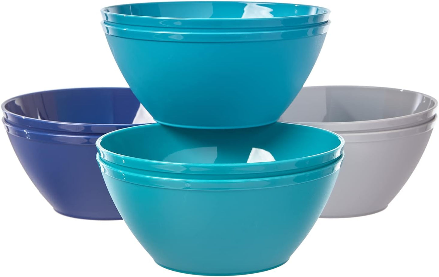 Fresco 6-Inch Plastic Bowls for Cereal or Salad | Set of 8 in 4 Coastal Colors