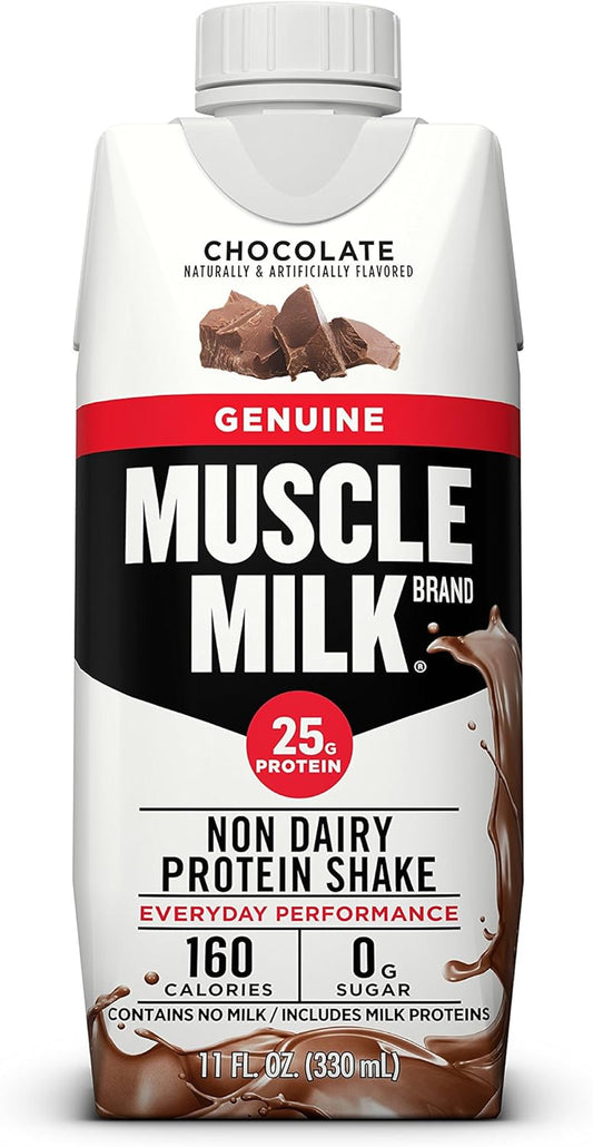 Genuine Protein Shake, Chocolate, 11 Fl Oz Carton, 12 Pack, 25G Protein, Zero Sugar, Calcium, Vitamins A, C & D, 5G Fiber, Energizing Snack, Workout Recovery, Packaging May Vary