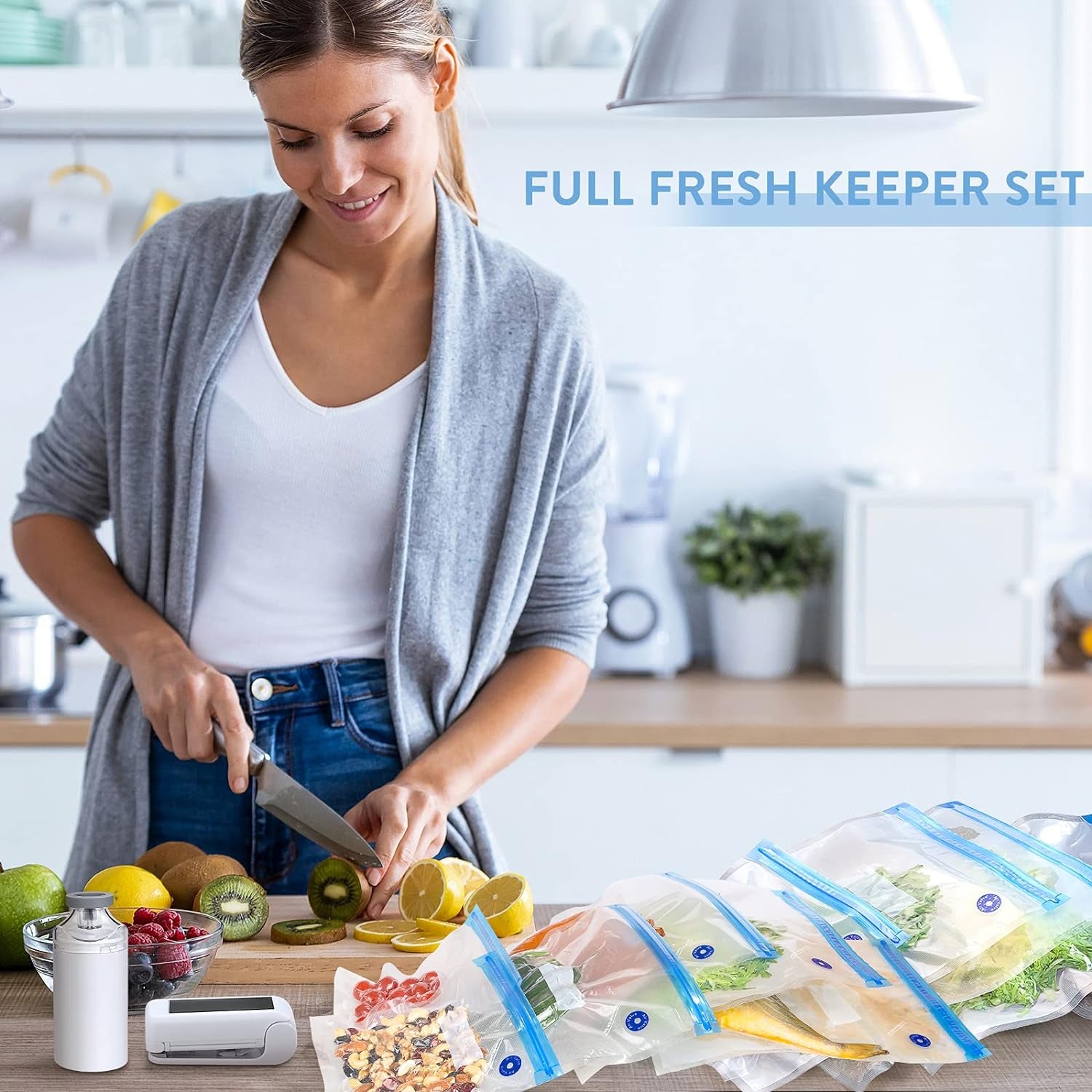 Handheld Vacuum Sealer,Sous Vide Bags(15 Pcs Reusable) and Mini Heat Bag Sealer.Start Kit Sets.Portable.Automatic Vacuum Sealer Machine for Food Storage Preservation.Freezer,Sous Vide Cooking