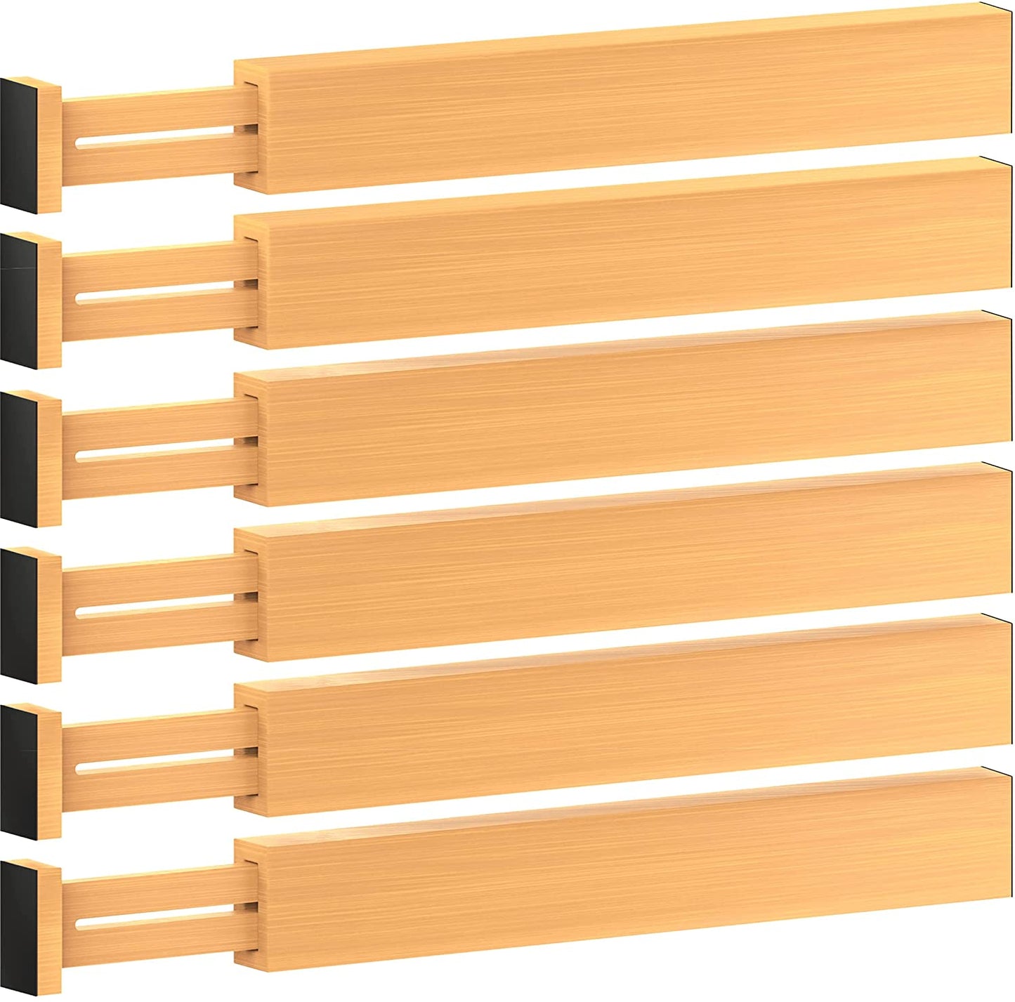 Large Kitchen Drawer Organizer - Expandable Bamboo Drawer Dividers (17" - 21.5") - Adjustable Separators for Kitchen, Clothes, Dresser, Bedroom, Bathroom, and Desk Drawers - 6 Pack