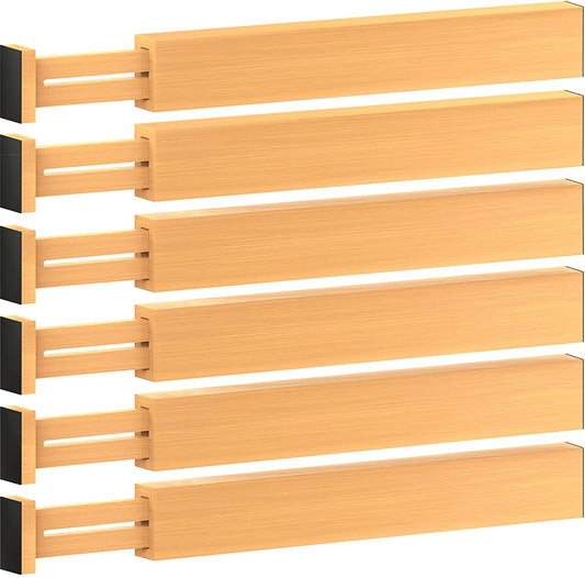 Large Kitchen Drawer Organizer - Expandable Bamboo Drawer Dividers (17" - 21.5") - Adjustable Separators for Kitchen, Clothes, Dresser, Bedroom, Bathroom, and Desk Drawers - 6 Pack