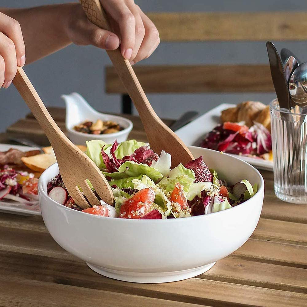 Serving Bowls, 9.5" Large Salad Bowls for Entertaining, Side Dishes, Pho, Pasta, Centerpiece Bowls for Dinner Parties, Kitchen Decor, Microwave & Dishwasher Safe, White