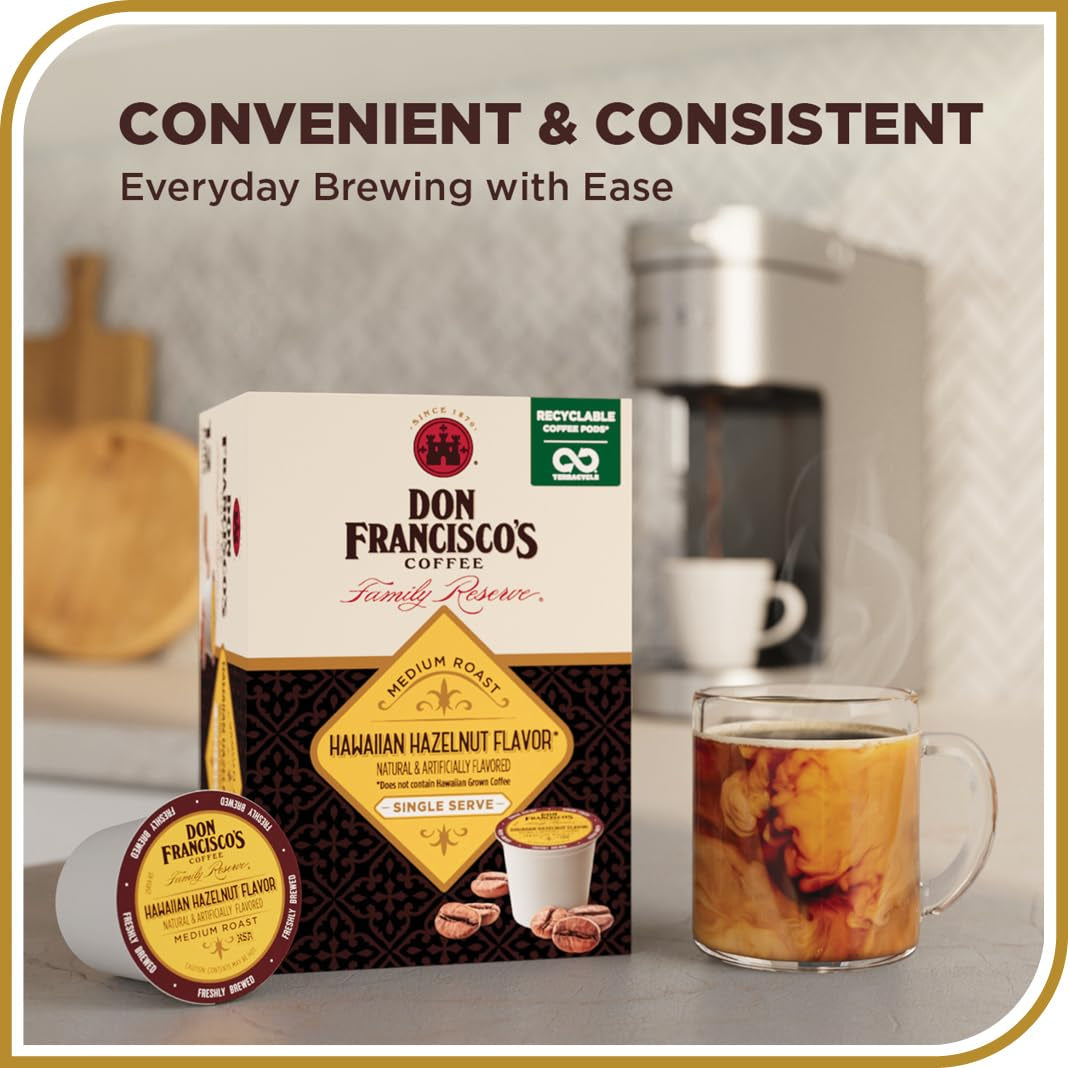 Hawaiian Hazelnut Flavored Coffee - 100 K-Cup Compatible Single-Serve Pods - 100% Arabica with Coconut Hint - Recyclable through Terracycle - Compatible with Keurig Brewers