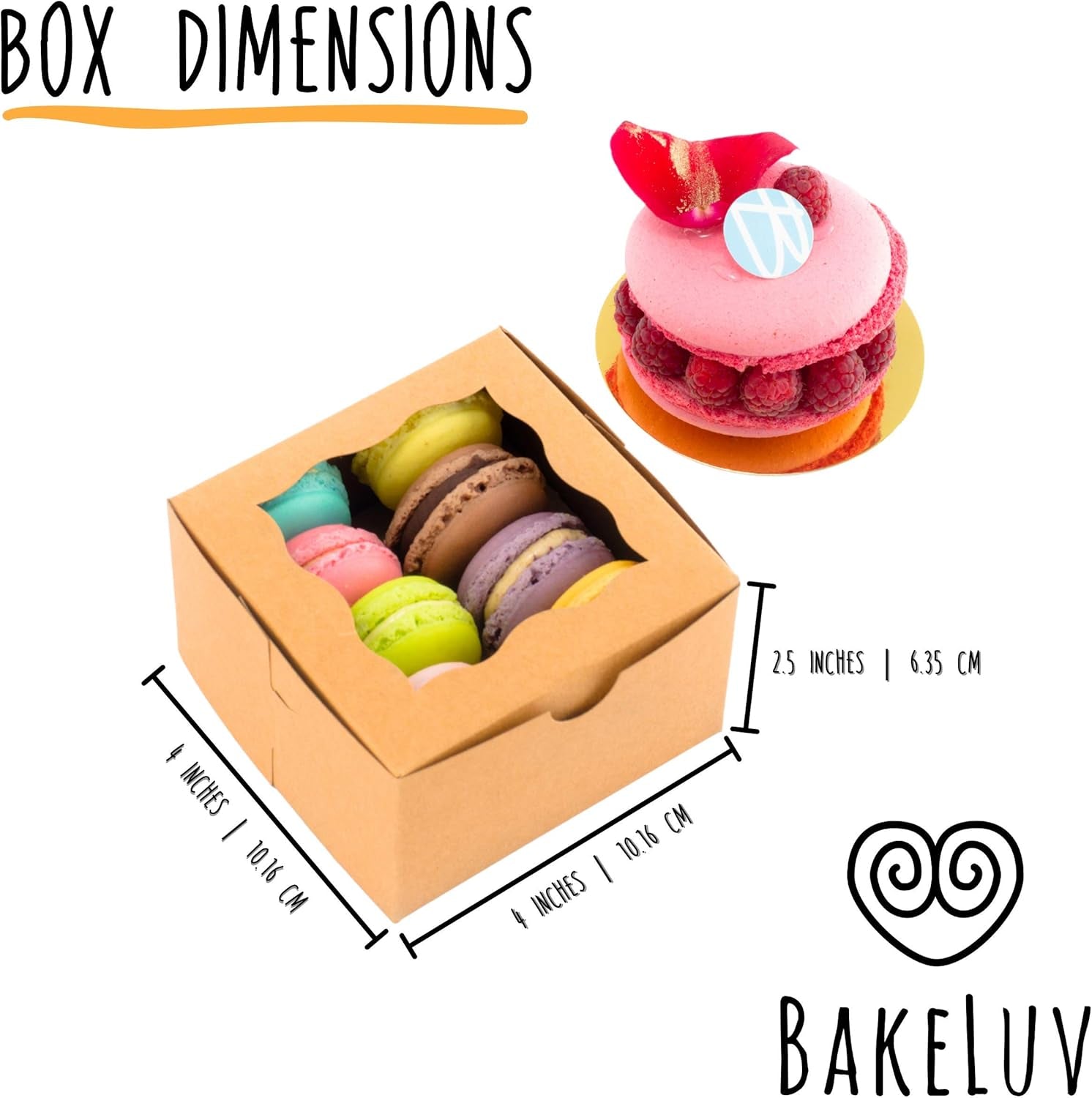50Pcs Brown Small Cookie Boxes with Window, 4X4X2.5 Inches Bakery Boxes, Mini Cake, Treats, Macaron Packaging, Individual Cupcake, Gift Giving