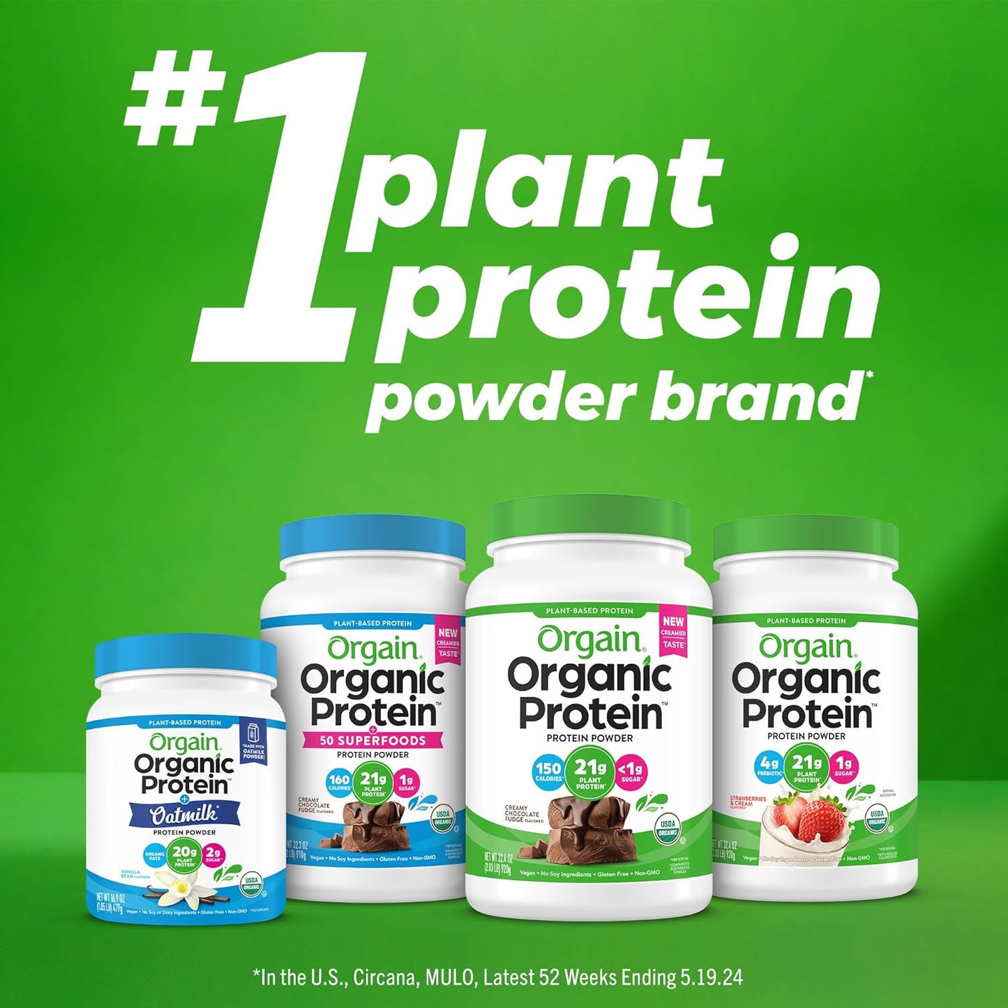 Organic Vegan Protein + 50 Superfoods Powder, Creamy Chocolate Fudge - 21G Plant Based Protein, 9G Prebiotic Fiber, No Lactose, Gluten Free, No Added Sugar, 2.02 Lb (Packaging May Vary)