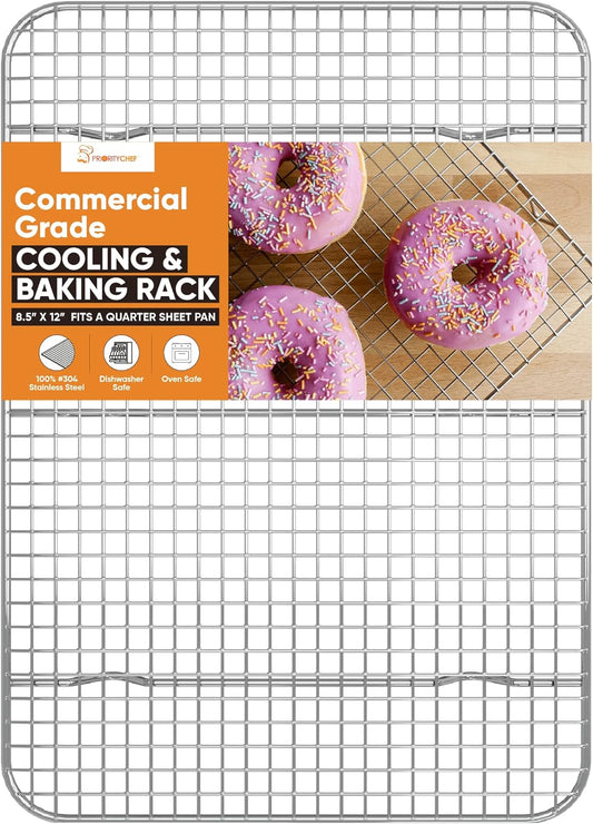 18/8 Stainless Steel Cooling Rack, Heavy Duty Baking Rack for Oven Cooking, Fits Quarter Sheet Pan, Wire Rack for Cooking, Bacon, Cookie Cooling Rack, 8.5" X 12"