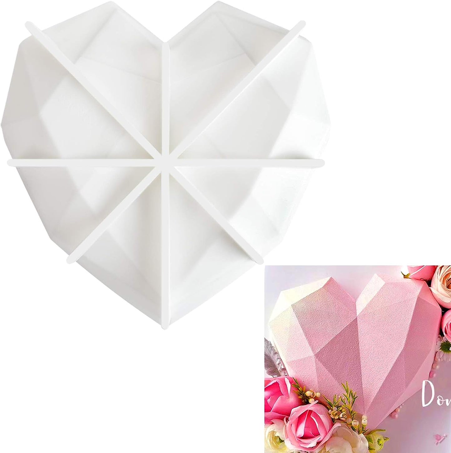 Upgraded 3Rd Cake Mold,100Percent Food-Grade Silicone Baking Pan,Special 3D Diamond Heart Shaped Cookie Cutters,Non-Stick Easy Release Bread Mold,7.5 X 7.5 X 2.3 Inch
