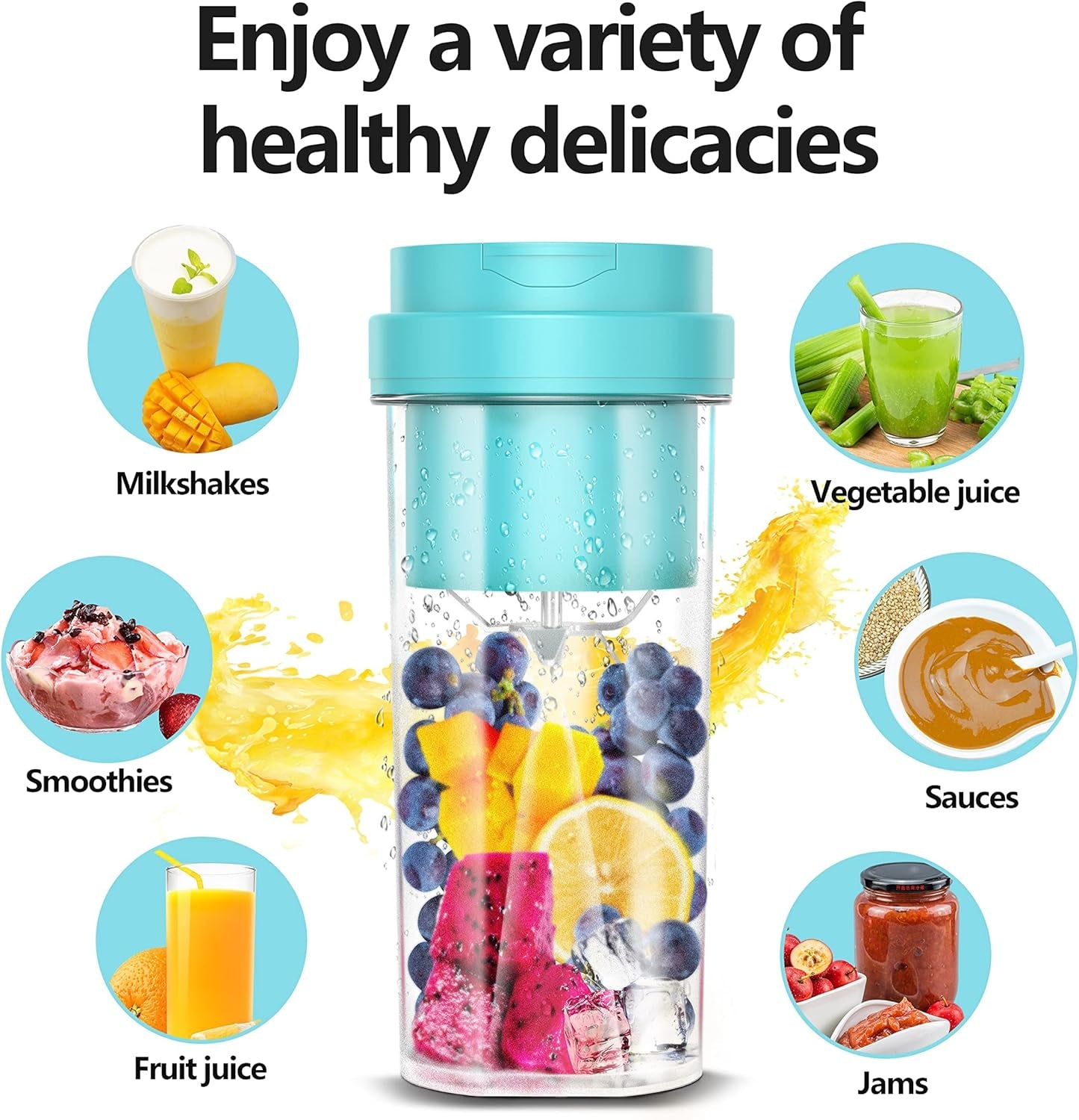 Portable Blender, Personal Blender for Shakes and Smoothies, Mini Blender USB Rechargeable and 6 Blades,19Oz/550Ml Fruit Juice Mixer, Juicer Cup for Sport Travel Office(Blue)
