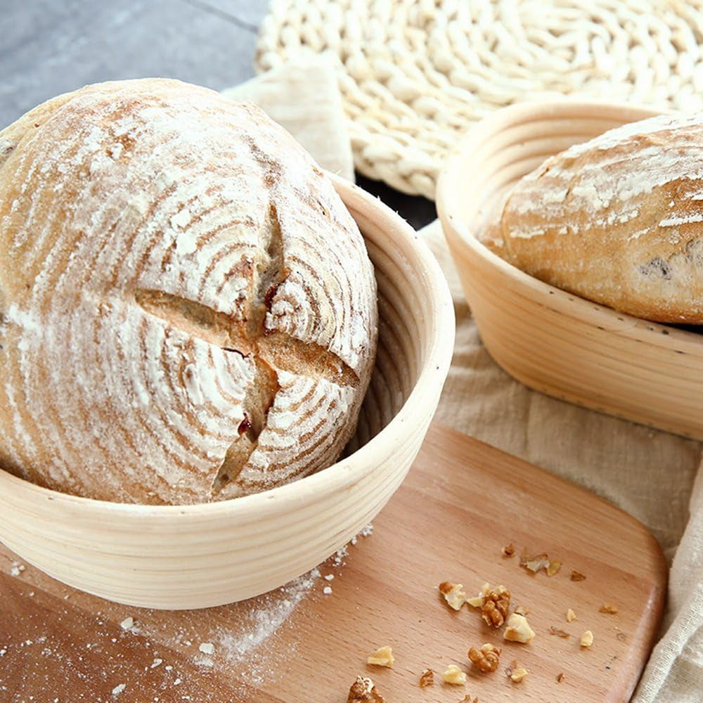 Banneton Bread Proofing Basket, Banneton Basket Set,  9 Inch Sourdough Proofing Basket round Proofing Bowls Handmade Rattan Baskets with Bread Lame and Liners, Sourdough Bread Baking Supplies